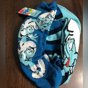 The Smurfs 3 pairs Blue Fuzzy Character crew Socks.4-10